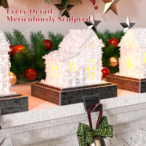 Resin Stocking Holders & Garland Hanger with LED Lights - Ideal for Christmas Décor & Holiday Parties