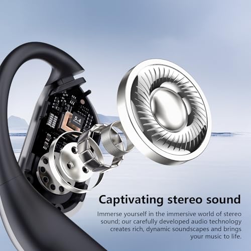 Wireless Open Ear Earbuds, Bluetooth 5.4, Mic, IPX7 Waterproof, LED Charging Case, Ideal for Running Fitness Gym