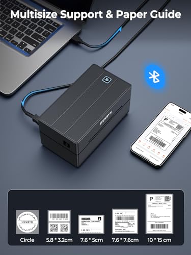 MUNBYN Bluetooth Shipping Label Printer 4x6 for Etsy, Shopify, eBay - Thermal Printer for Phone, Chromebook - USB for Windows, Mac
