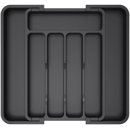 Lifewit Expandable Drawer Organizer for Utensils, BPA-Free Cutlery Holder, Adjustable Storage for Kitchen Spoons Forks Knives, 8.5-14.1 inch, Black