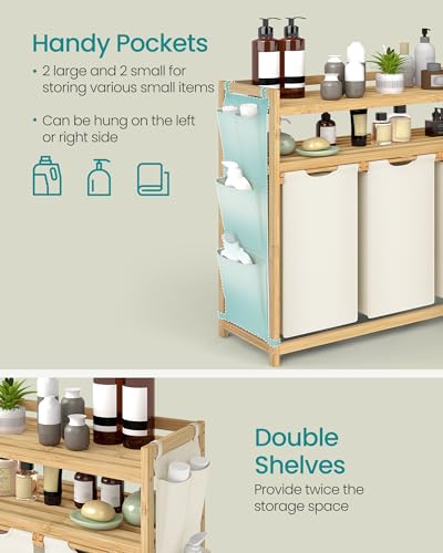 SONGMICS Laundry Sorter with 3 Compartments, Shelf & Bag, Cream White - Stylish & Spacious Hamper for Easy Sorting & Storage