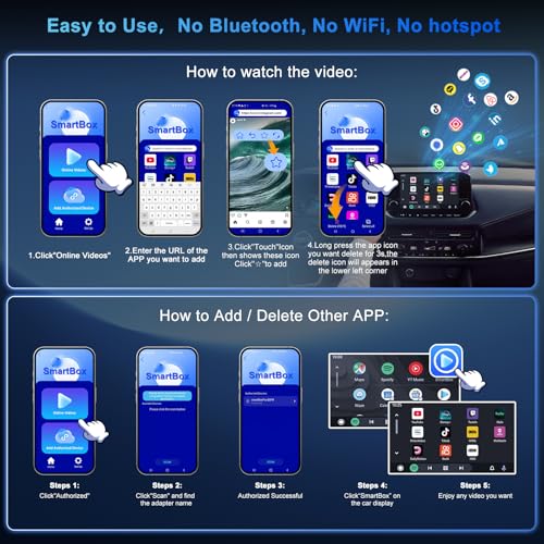 SmartBox Wireless Android Auto Screen Mirroring Adapter, Built-in YouTube & TikTok, Plug N Play - OEM Wired Auto Cars