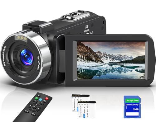 Brand 8K Video Camcorder 64MP IR Night Vision Vlogging WiFi Touch Screen for YouTube, 32GB SD Card, Remote, Two Batteries