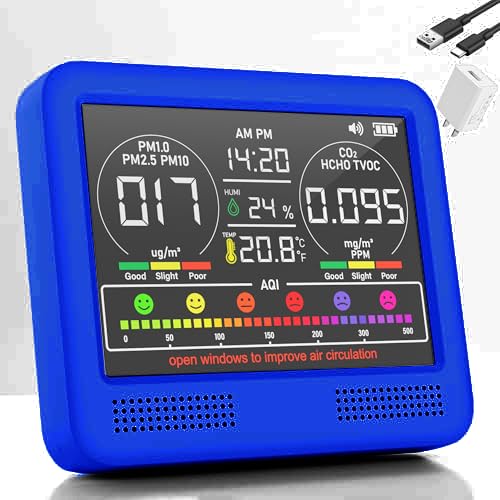 Portable Air Quality Monitor: PM1/PM2.5/PM10/CO2/HCHO/TVOC, Beep Alarm, Temp/Humidity, Highly Accurate Tester for Home/Office