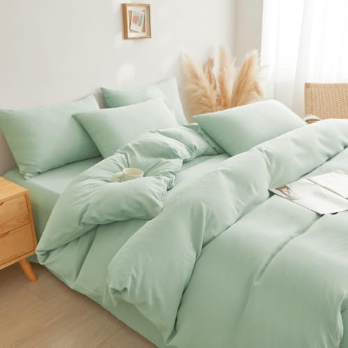 Michorinee Green Duvet Cover Set - Soft & Breathable Bedding with Zipper Closure, Microfibre Quilt, 1 Pillowcase 50x75cm