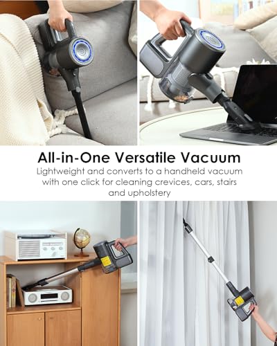 VersLife Cordless Vacuum Cleaner 2-in-1 Stick - Lightweight, Deep Cleans, Self-Standing, Green LED - Ideal for Hardwood, Carpet, Pet Hair
