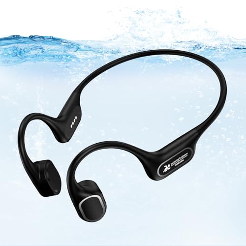SwimSafe Bone Conduction Headphones: Waterproof, Open-Ear Earbuds, Skin-Friendly, MP3 Player, Black