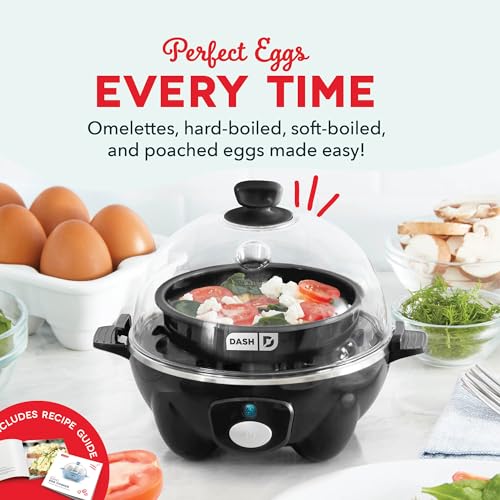 DASH Electric Egg Cooker: Hard Boiled, Poached, Scrambled Eggs - Auto Shut-Off - Black, 7 Eggs