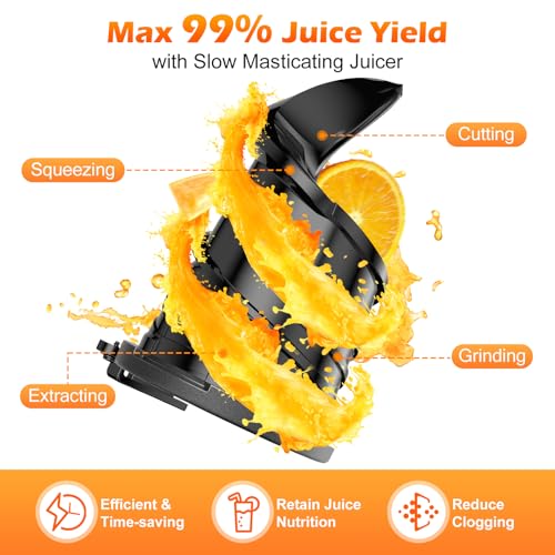 Juicer Machines 5.8" Feed Chute, Cold Press for Whole Fruits, 400W Masticating Juicer, Easy Clean Extractor, High Juice Yield
