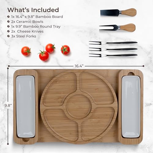 Bamboo Cheese Board & Serving Tray for Meat, Cheese, Fruit