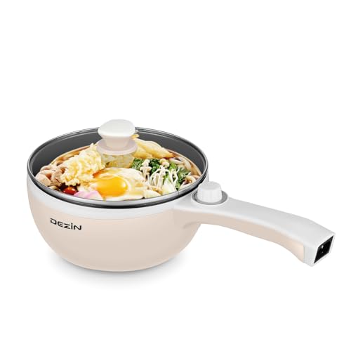 DEZIN Electric Cooker: Non-Stick Sauté Pan, 1.5L Mini Fondue Pot for Cheese, Stir Fry, Roast, Steam, Power Adjustment - Ideal for Ramen, Steak