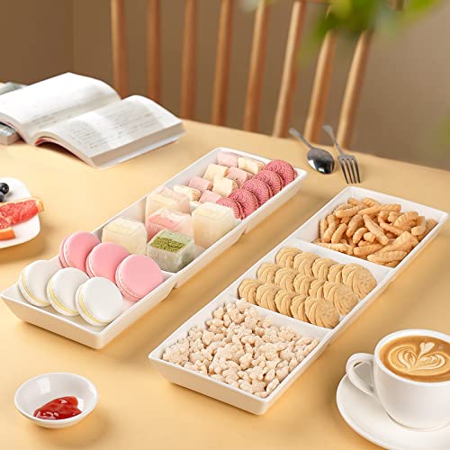 DELLING Ceramic 3-Section Serving Tray Set, White Divided Snack Platter