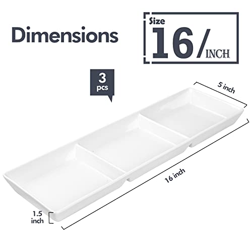 DELLING Ceramic 3-Section Serving Tray Set, White Divided Snack Platter