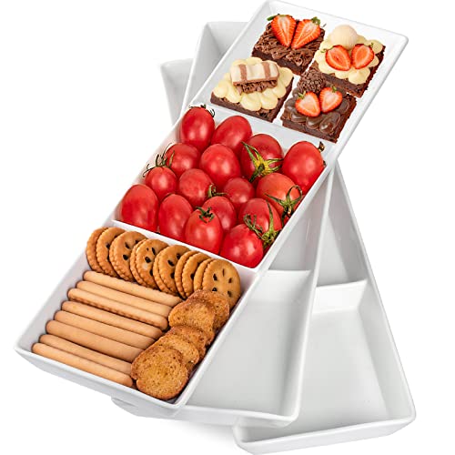 DELLING Ceramic 3-Section Serving Tray Set, White Divided Snack Platter