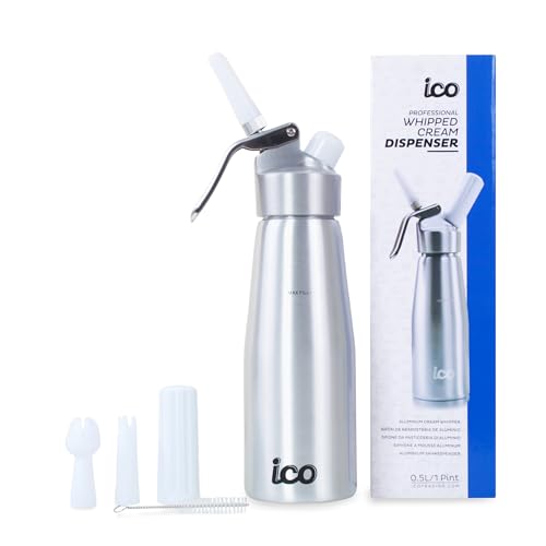 ICO Aluminum Whipped Cream Dispenser - Premium 500ml Whipper for Homemade Cream, Desserts & More