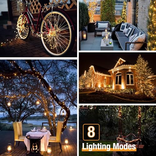 btfarm Solar Fairy Lights 2-Pack, Waterproof Outdoor Garden Decor, 8 Modes, 160 LEDs, 53FT Copper Wire, Patio Party Christmas