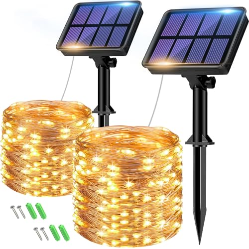 btfarm Solar Fairy Lights 2-Pack, Waterproof Outdoor Garden Decor, 8 Modes, 160 LEDs, 53FT Copper Wire, Patio Party Christmas