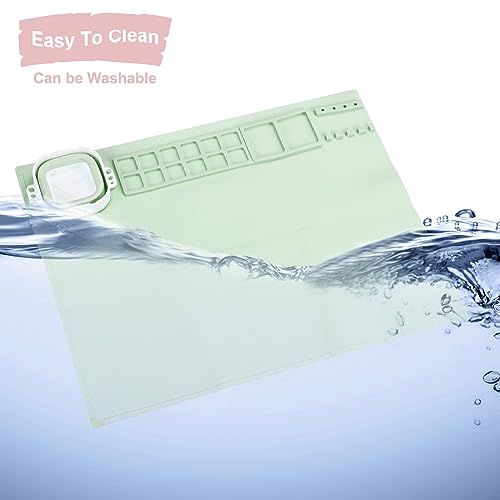 PATIKIL Silicone Painting Mat 20x16 inch - 2 Pcs Art Stations with Cup Holder - Nonstick Nonslip Craft Clay Pad - Green/Pink