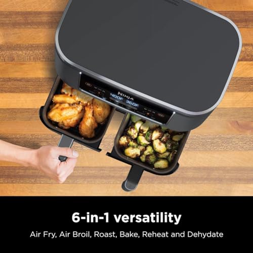 Ninja 8 Quart DualZone Air Fryer: 6-in-1, 2-Basket Design, Smart Finish - Roast, Broil, Dehydrate - Quick, Easy Meals
