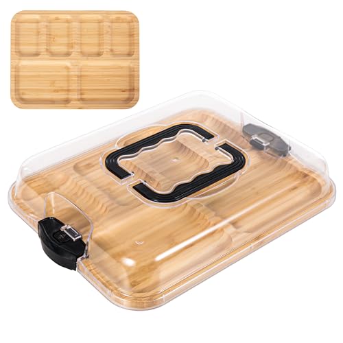 Vencier Bamboo Snack Tray: 6-Compartment Food Storage Platter