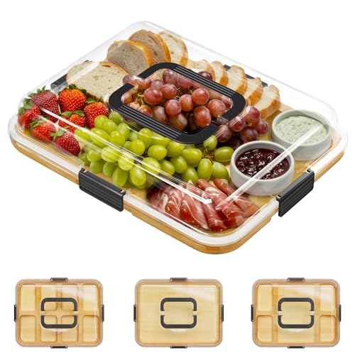 SpaceAid Charcuterie Board: Portable Bamboo Tray with Clear Lid