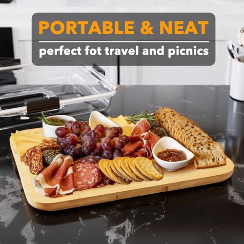 SpaceAid Charcuterie Board: Portable Bamboo Tray with Clear Lid