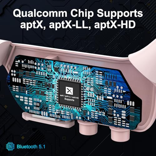 Wireless Open Ear Headphones with Mic, Noise Cancelling, Mute Button - aptX Support - Ideal for Home Office, Driving - Pink