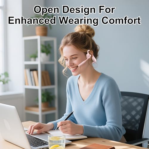 Wireless Open Ear Headphones with Mic, Noise Cancelling, Mute Button - aptX Support - Ideal for Home Office, Driving - Pink