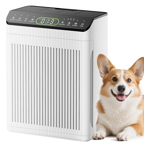Bedroom Air Purifier Large Room Up to 2200 Ft², Washable Filters, PM 2.5 Display, Smoke Dust Odor Sensor