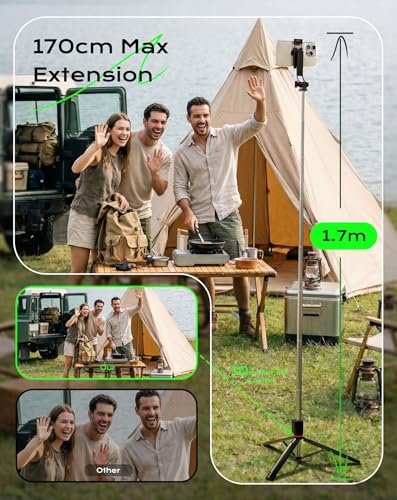 Extendable Phone Tripod & Selfie Stick Combo, 67 inch Stand with Wireless Remote - iPhone/Android Compatible