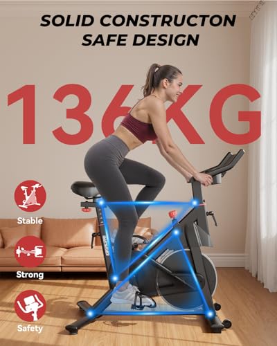 Superun Home Spin Bike, Adjustable Resistance, LCD Display, APP, 136kg Capacity