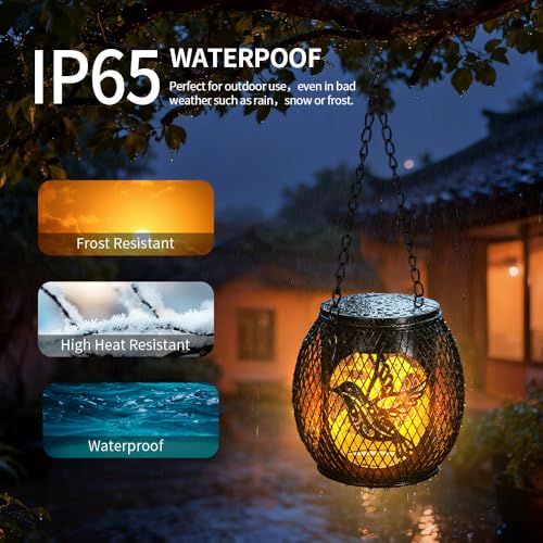 Solar Bird Lanterns 2 Pack LED Hanging Lights Garden Decor