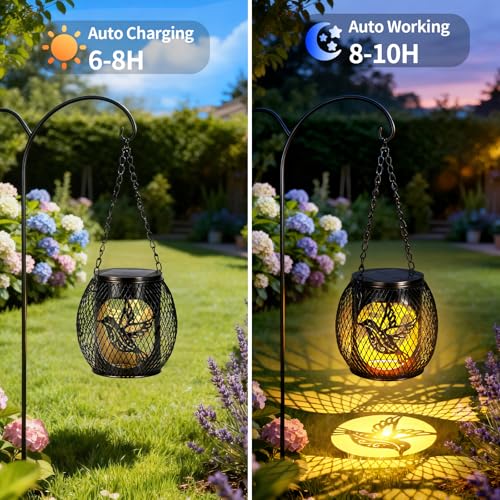 Solar Bird Lanterns 2 Pack LED Hanging Lights Garden Decor