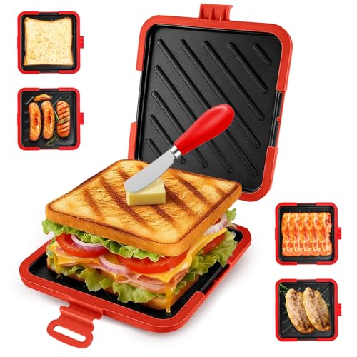 Micro Toastie Sandwich Maker with Non-Stick Grill Plates - Easy Cooking for Crispy Sandwiches, Paninis, Fried Eggs