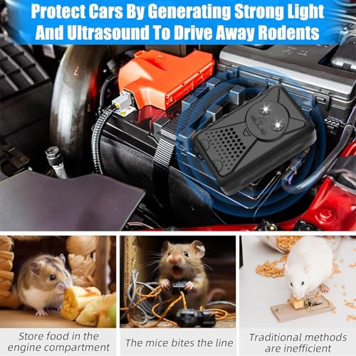 CarGuard Rodent Repeller: Ultrasonic Mice Deterrent with Strobe Light - Protect Vehicle Engines, Keep Rodents Away