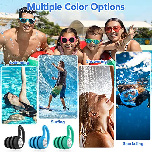 Waterproof Swimming Earplugs - 3 Pairs Silicone for Adults & Kids - Ideal for Water Sports, Showering, Surfing - Keep Water Out