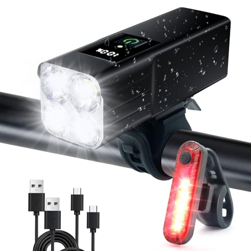 Upgrade LED Bike Lights Set - Light Sensor Mode, USB-C Recharge, Super Bright Front & Rear Lights for Safe MTB & Road Cycling