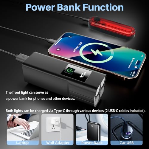 Upgrade LED Bike Lights Set - Light Sensor Mode, USB-C Recharge, Super Bright Front & Rear Lights for Safe MTB & Road Cycling