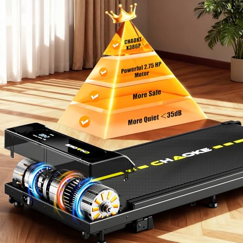 CHAOKE Under Desk Walking Pad Treadmill, 9% Incline, App Control, 2.7HP, 1-10KM/H, Built-in Speaker - 330 lbs Capacity