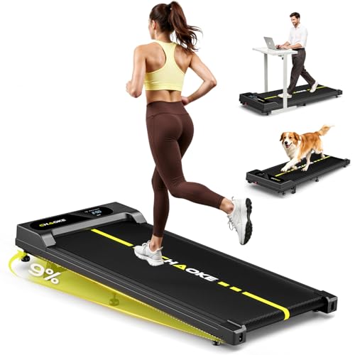 CHAOKE Under Desk Walking Pad Treadmill, 9% Incline, App Control, 2.7HP, 1-10KM/H, Built-in Speaker - 330 lbs Capacity