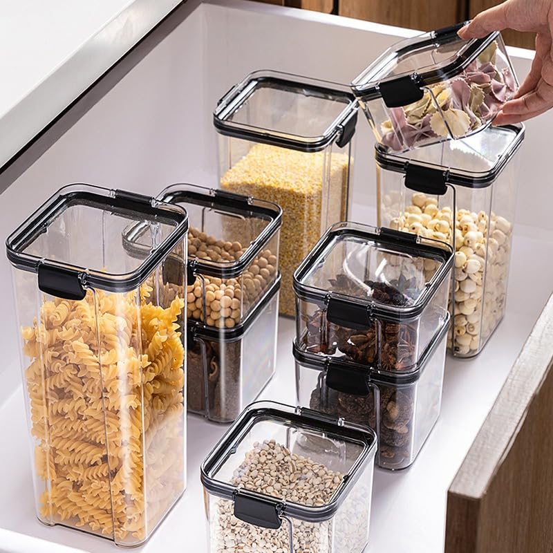 Clear Plastic Canisters 60oz for Kitchen Pantry Organization - Airtight Food Storage Containers for Dry Food, Spices, Snacks