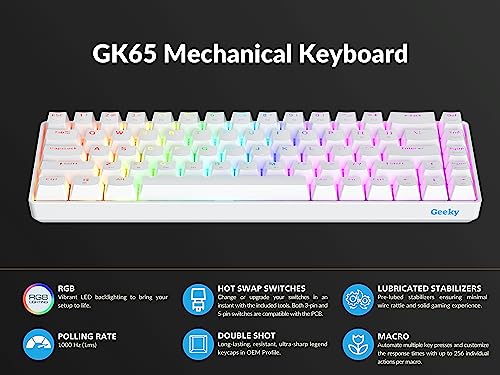 Geeky 65% Hot Swappable RGB Gaming Keyboard for PC/Mac