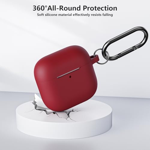 AirPods 4th Gen Silicone Case Cover Kit, Shockproof Drop Protection, Scratch Resistant, Burgundy, Keychain