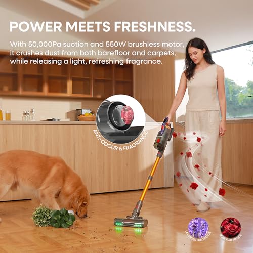 KIPMAX Cordless Vacuum: 50KPa Power, 70Mins Runtime, Aromatherapy, Anti-Tangle, LED Display - Ideal for Pet Hair, Carpet, Floor