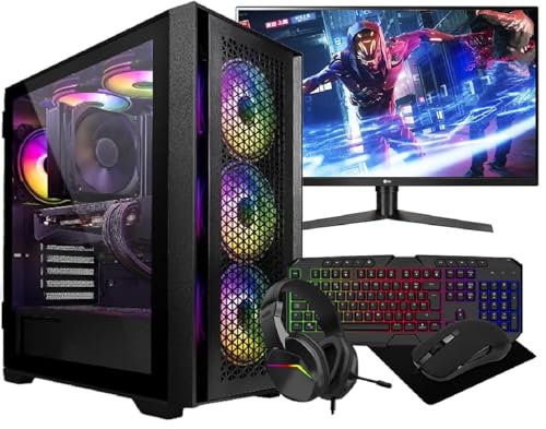 Computek Gaming PC Bundle, Intel Core i7, 16GB RAM, RTX 3050 Graphics, 256GB SSD, 1TB HDD, Wi-Fi, Windows 11, 22" Monitor