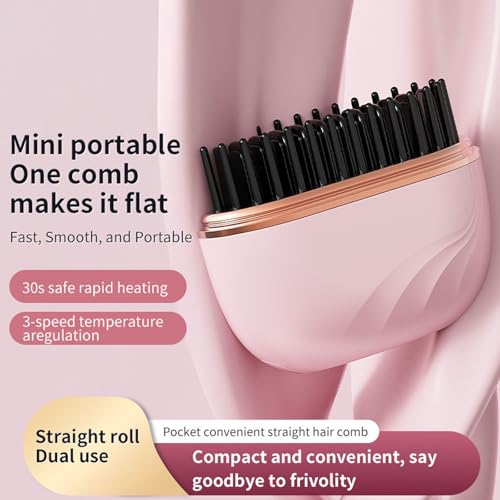 Glambrush Mini 2-in-1 Cordless Hair Straightener Comb - Fast Heating Hot Comb - USB Rechargeable Styling Brush - Temperature Control
