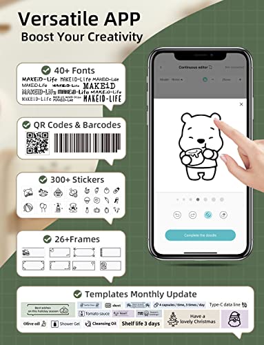 Makeid Q1 Label Maker Machine: Portable Bluetooth for Home & Office - iOS/Android Compatible, Clear Prints, Custom Fonts