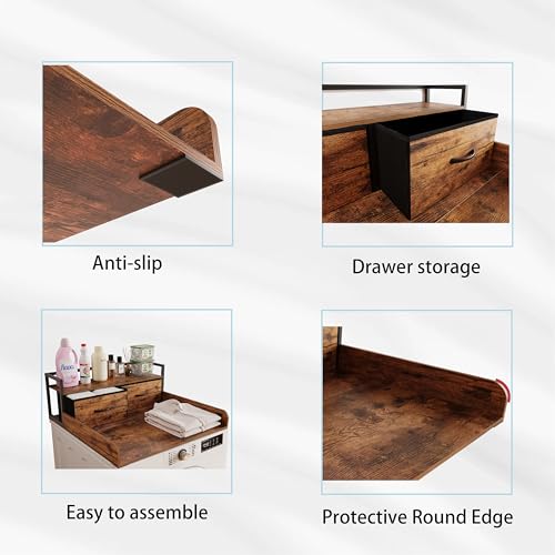 Unionly 2-Tier Washer Dryer Countertop with Shelf & Fabric Drawer - Laundry Topper for Washer Dryer Storage Organization