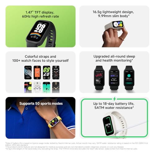 XIAOMI Smart Band 9 Active: Sports Fitness Tracker, 1.47" Display, 18 Days Battery, Health Monitoring, 50 Sports Modes