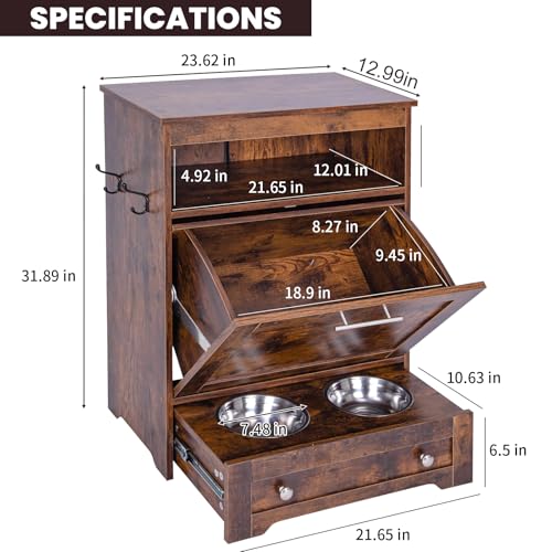 PetFeast Dog Feeding Station: Cabinet with 2 Elevated Bowls, Storage Drawer, Brown